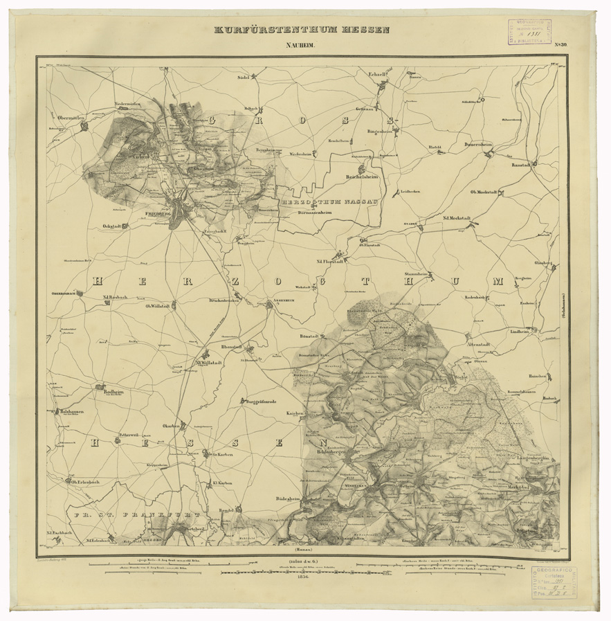 (N:35972) KARTE VON DEM KURFURSTENTHUM HESSEN - FOGLIO 30 NAUHEIM (B0021283) Carte e stampe antiche: riproduzione a colori su carta (formato A1)