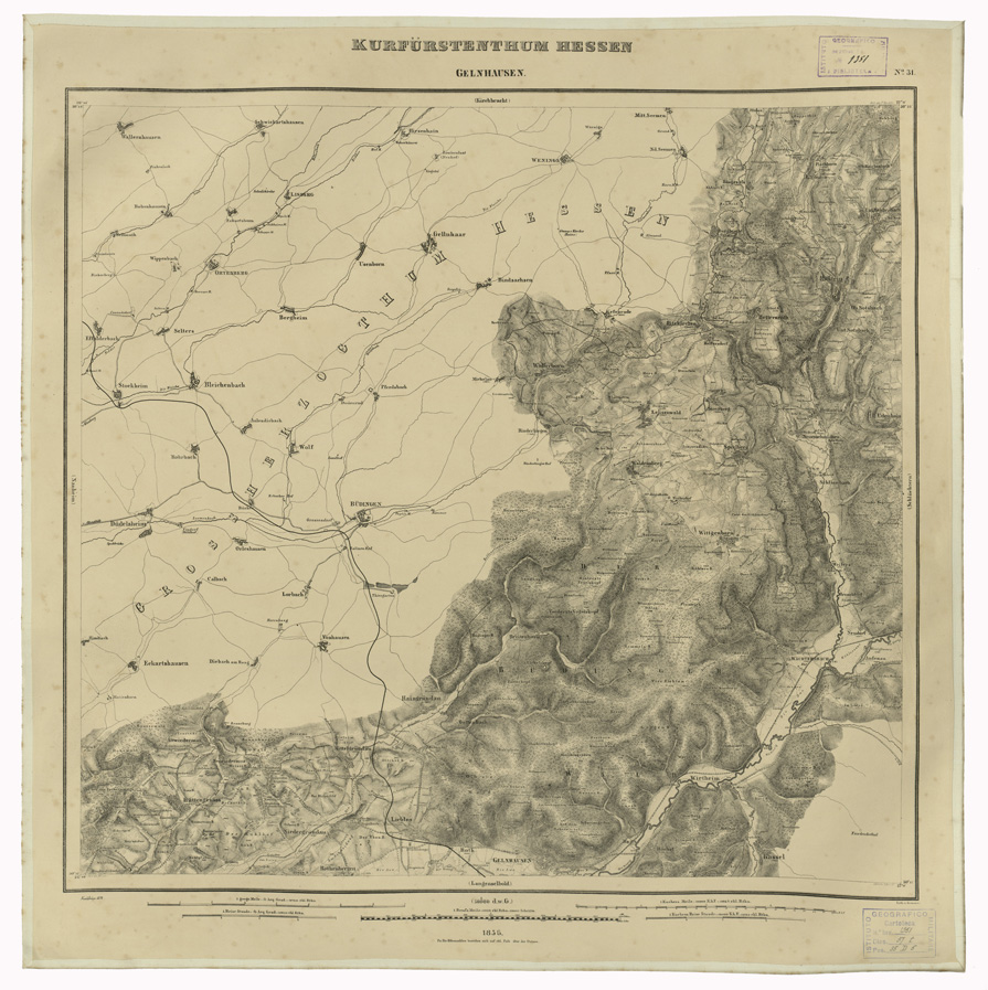 (N:35973) KARTE VON DEM KURFURSTENTHUM HESSEN - FOGLIO 31 GELNHAUSEN (B0021284) Carte e stampe antiche: riproduzione a colori su carta (formato A1)
