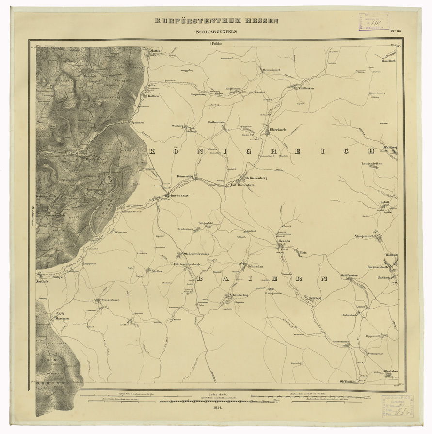 (N:35975) KARTE VON DEM KURFURSTENTHUM HESSEN - FOGLIO 33 SCHWARZENFELS (B0021286) Carte e stampe antiche: riproduzione a colori su carta (formato A1)