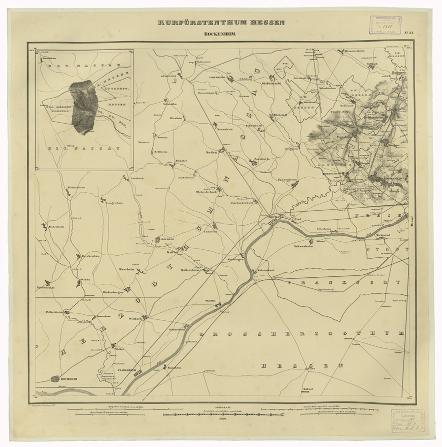 (N:35976) KARTE VON DEM KURFURSTENTHUM HESSEN - FOGLIO 34 BOCKENHEIM (B0021287) Carte e stampe antiche: riproduzione a colori su carta (formato A1)
