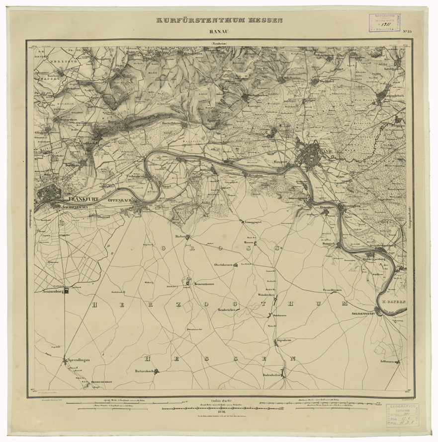 (N:35977) KARTE VON DEM KURFURSTENTHUM HESSEN - FOGLIO 35 HANAU (B0021288) Carte e stampe antiche: riproduzione a colori su carta (formato A1)