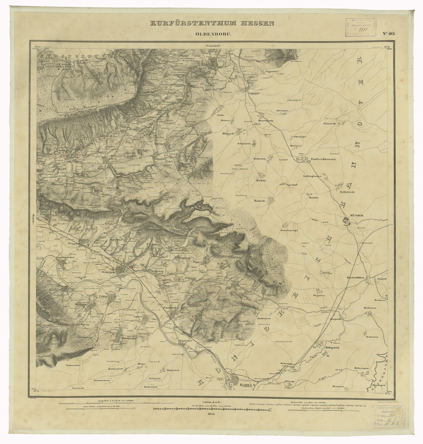 (N:35982) KARTE VON DEM KURFURSTENTHUM HESSEN - FOGLIO 40 OLDENDORF (B0021293) Carte e stampe antiche: riproduzione a colori su carta (formato A1)