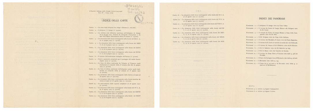(N:36789) L'ESERCITO ITALIANO NELLA GRANDE GUERRA 1915-1918 - VOL. IV 1917 - TOMO 2 TER - Indice (B0021343) Carte e stampe antiche: riproduzione a colori su carta (formato A1)