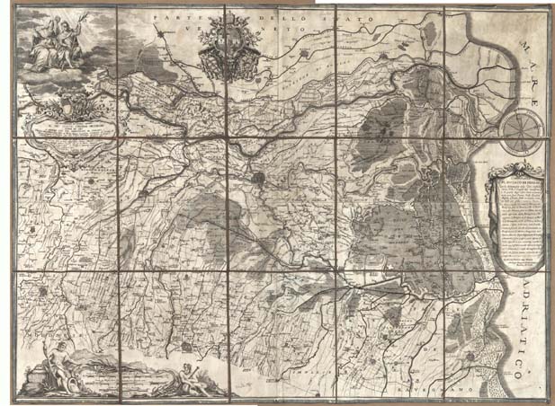 (N:8683) COROGRAFIA DEL DUCATO DI FERRARA CON LA DELINEAZIONE DELLE CITTA', CASTELLI, TERRE, VILLE E LUOGHI DEL MEDESIMO, E DI PARTE DEGLI STATI CIRCONVICINI, CON SUOI FIUMI, VALLI, CONDOTTI, ARGINI, E STRADE, FATTA MEDIANTE L'UNIONE DELLE PIU' ESATTE E MODERNE... (B0012856, B0012857, B12856-7) Carte e stampe antiche: riproduzione a colori su carta (formato A1)
