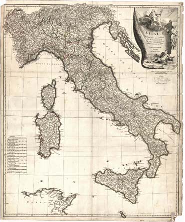 (N:9456) L'ITALIE PUBLIEE SOUS LES AUSPICES DE MONSEIGNEUR LE DUC D'ORLEANS PREMIER PRINCE DU SANG. PAR LE S. D'ANVILLE - ITALIA (B0012935, B0012936, B12935-6) Carte e stampe antiche: riproduzione a colori su carta (formato A1)