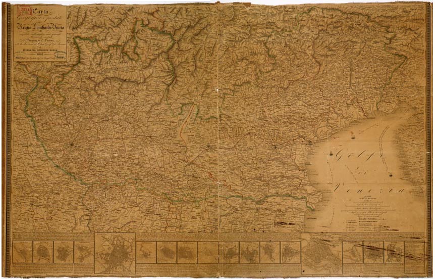 (N:5015) CARTA GEOGRAFICA E POSTALE DEL REGNO LOMBARDO-VENETO (B0003338, B0003339, B3338-39) Carte e stampe antiche: riproduzione a colori su carta (formato A1)
