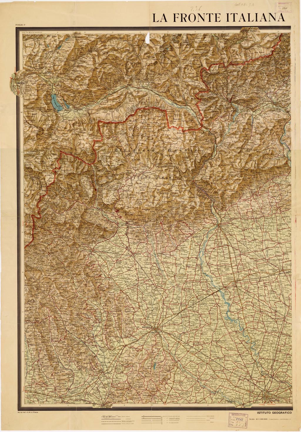 (N:11188) LA FRONTE ITALIANA TRA BRENTA E PIAVE - Foglio 1 (B0006260, B0006261, B6260-61) Carte e stampe antiche: riproduzione a colori su carta (formato A1)