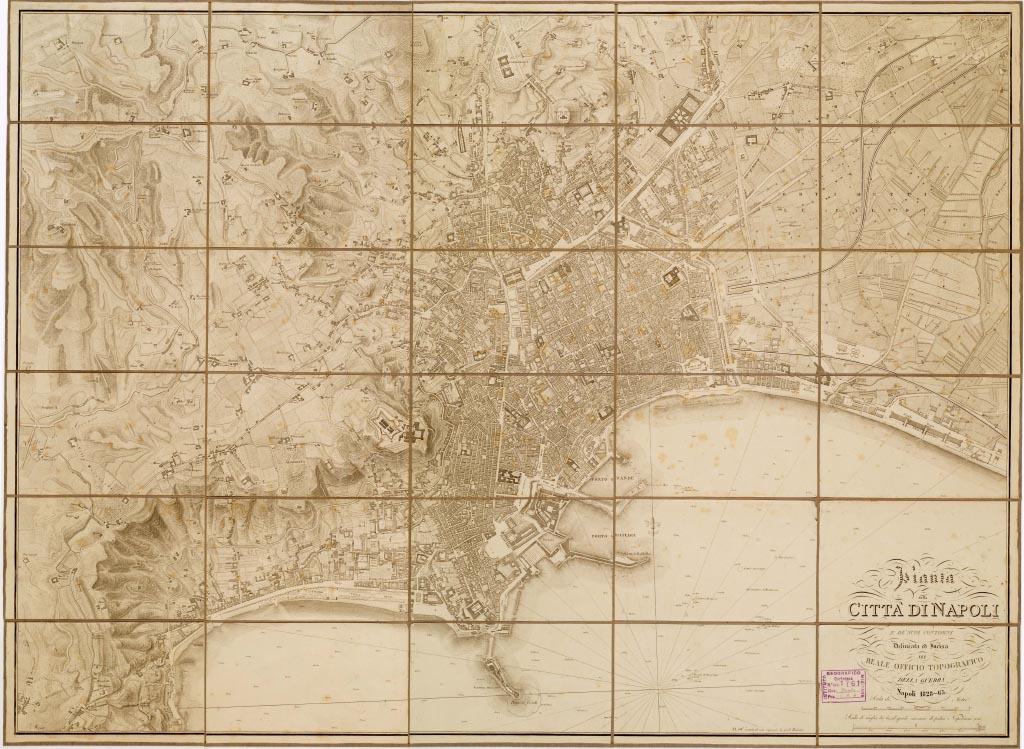 (N:13715) PIANTA DELLA CITTA' DI NAPOLI E DE' SUOI CONTORNI. DELINEATA ED INCISA NEL REALE OFFICIO TOPOGRAFICO DELLA GUERRA. NAPOLI. (B0006631, B0006632, B6631-32) Carte e stampe antiche: riproduzione a colori su carta (formato A1)