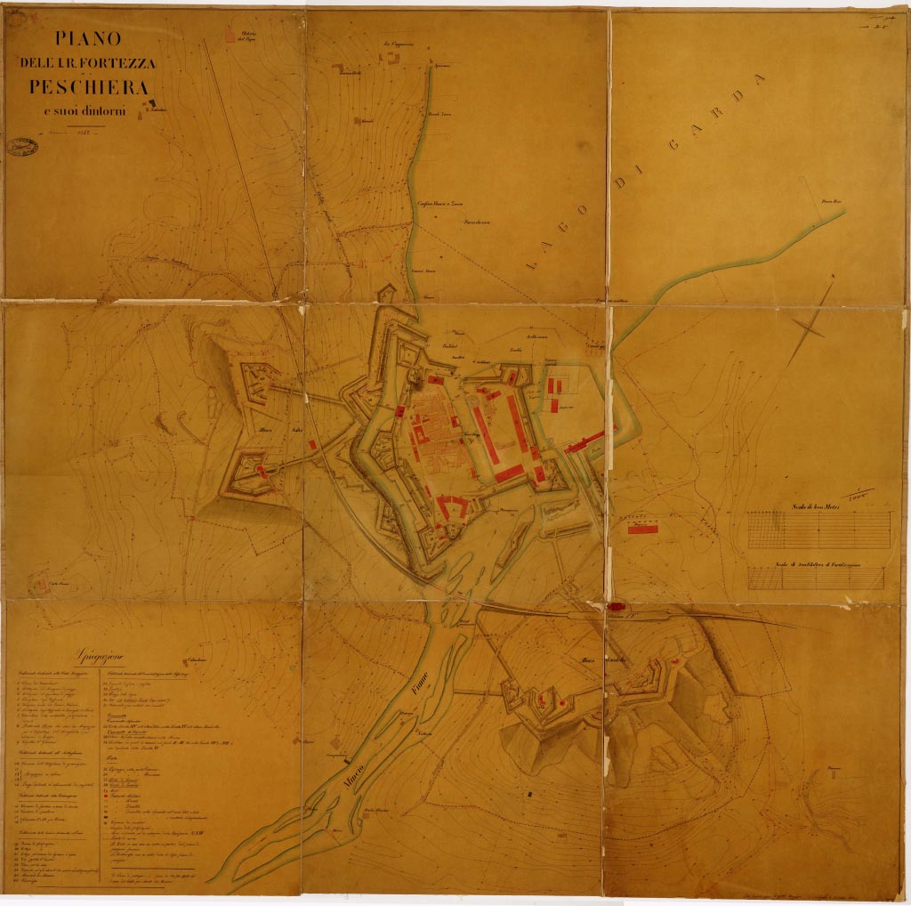 (N:13299) PIANO DELL' I. R. FORTEZZA DI PESCHIERA E SUOI DINTORNI (B0006635, B0006636, B0006637, B0006638, B6635-38) Carte e stampe antiche: riproduzione a colori su carta (formato A1)