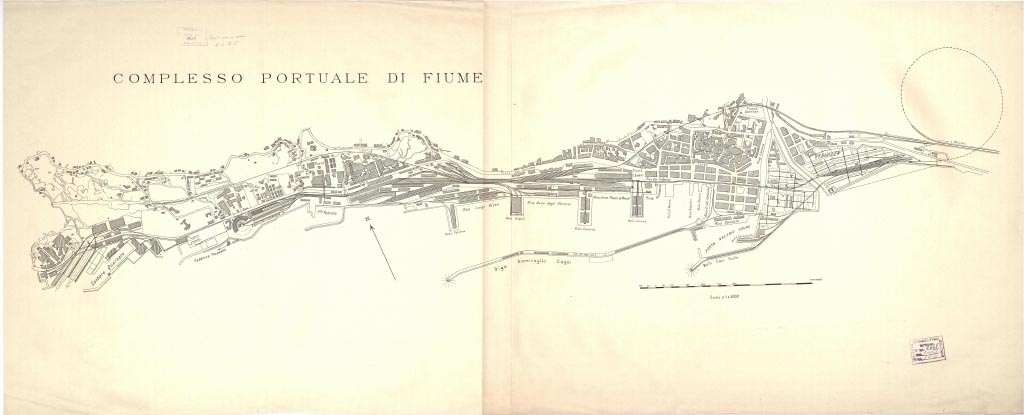 (N:1788) COMPLESSO PORTUALE DI FIUME (B0006717, B0006718, B6717-18) Carte e stampe antiche: riproduzione a colori su carta (formato A1)