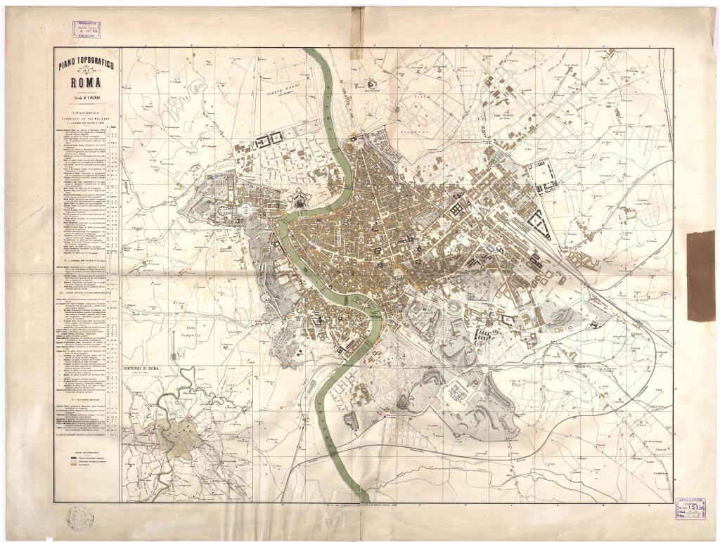 (N:13547) PIANO TOPOGRAFICO DI ROMA LIT. DEL COMITATO DI ARTIGLIERIA E GENIO. ROMA, 1887 (B0007093, B0007094, B7093-94) Carte e stampe antiche: riproduzione a colori su carta (formato A1)
