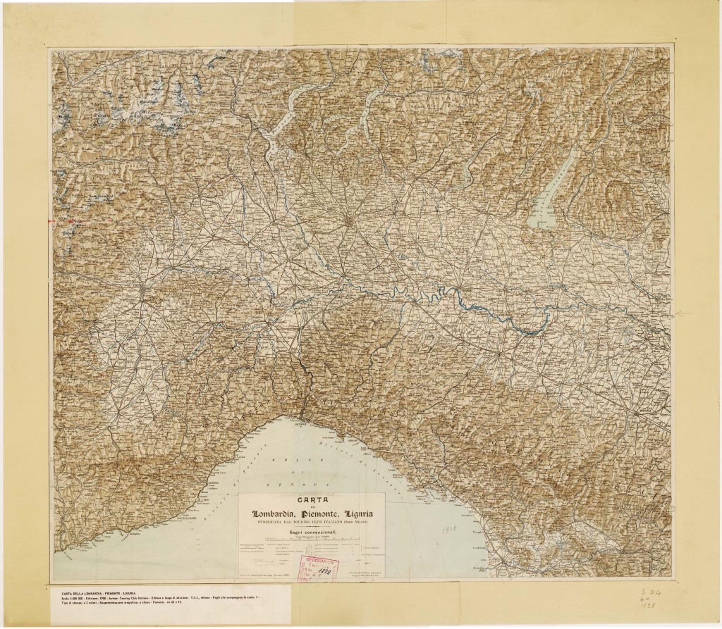 (N:3434) CARTA DELLA LOMBARDIA - PIEMONTE - LIGURIA. (B0007498, B0007499, B7498-99) Carte e stampe antiche: riproduzione a colori su carta (formato A1)