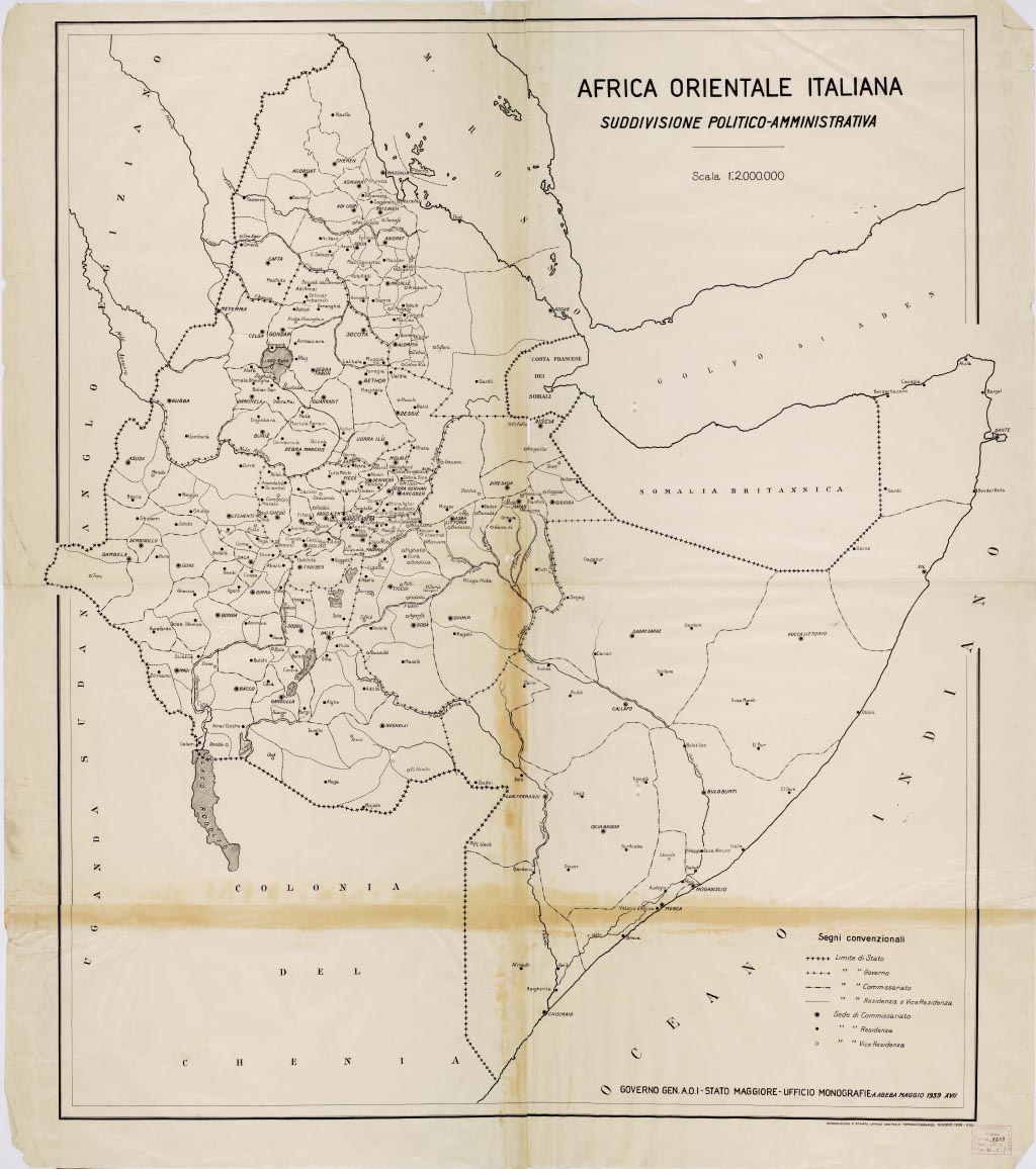 (N:56) AFRICA ORIENTALE ITALIANA SUDDIVISIONE POLITICO - AMMINISTRATIVA (B0009824, B0009825, B0009826, B0009827, B9824-27) Carte e stampe antiche: riproduzione a colori su carta (formato A1)