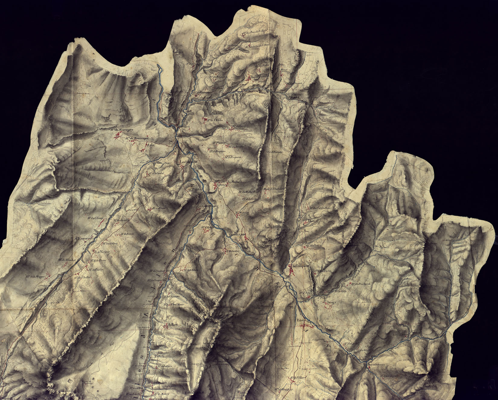 (N:6868) CARTA DELLE BEAUGES IN SAVOJA LEVATA DAL SIG.RI UFF.LI DEL CORPO REALE DI STATO MAGGIORE GENERALE NELLA CAMPAGNA DEL 1816 (CA000066, CA000067, CA000068, CA000069) Carte e stampe antiche: riproduzione a colori su carta (formato A1)