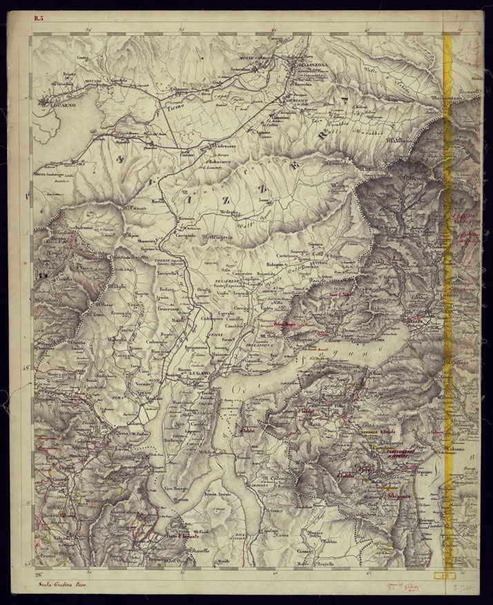 (N:3822) CARTA TOPOGRAFICA DELLA LOMBARDIA, VENETO E ITALIA CENTRALE - FOGLIO B3 (OVEST) LUGANO. (CA000172) Carte e stampe antiche: riproduzione a colori su carta (formato A1)