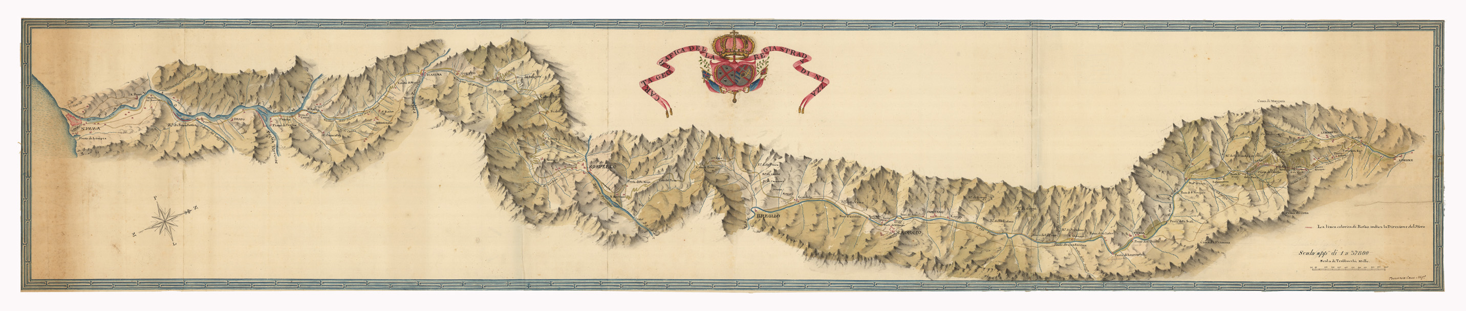 (N:13305) CARTA GEOGRAFICA DELLA REALE STRADA DI NIZZA (CA000336) Carte e stampe antiche: riproduzione a colori su carta (formato A1)