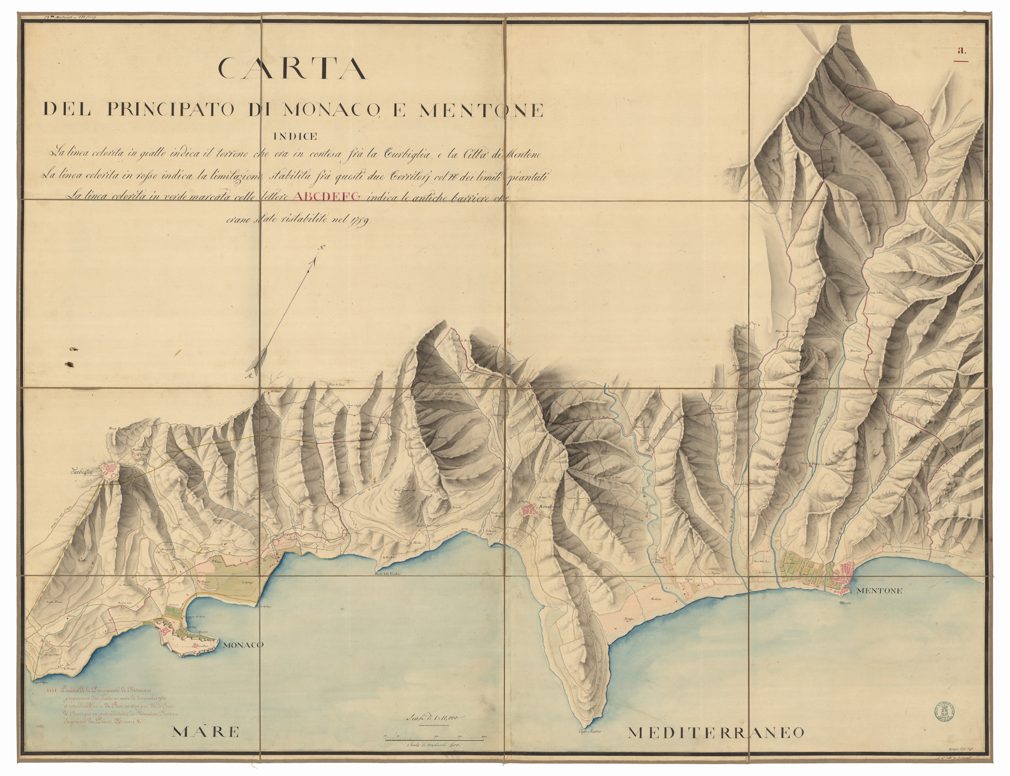 (N:23015) CARTA DEL PRINCIPATO DI MONACO E MENTONE (CA000353) Carte e stampe antiche: riproduzione a colori su carta (formato A1)