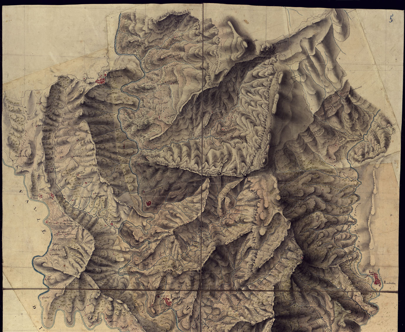 (N:6170) CARTE TOPOGRAPHIQUE D'UNE PARTIE DE LA LIGNE DE LA ROYA AVEC LES VERSANTS DE LA REVERA ET NERVIA DEPUIS LA PENNA JUSQU'A SON EMBOUCHURE DANS LA MER. (CA000397, CA000398, CA000399) Carte e stampe antiche: riproduzione a colori su carta (formato A1)