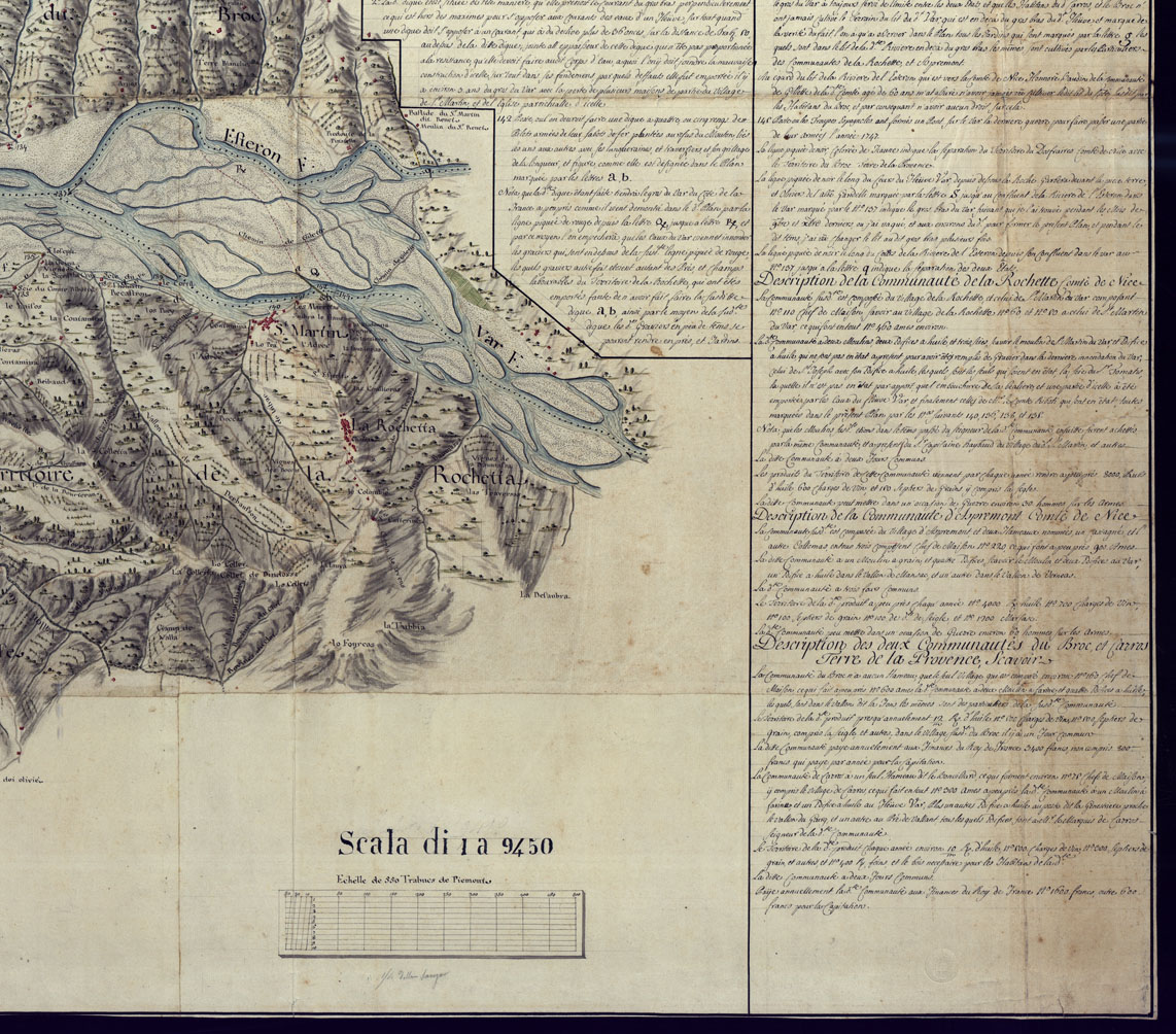 (N:13527) PLAN TOPOGRAPHIQUE EN MESURE, DRESSE SUR LES LIEUX PAR NOUS SOUSSIGNES INGENIEURS TOPOGRAPHES DU ROY, EN SUITTE  E DES INSTRUCTIONS DE S.E. E M. LE COMTE, ET PRESIDENT CHEF MELLAREDE. (CA000402, CA000403, CA000404, CA000405, CA000406, CA000407) Carte e stampe antiche: riproduzione a colori su carta (formato A1)