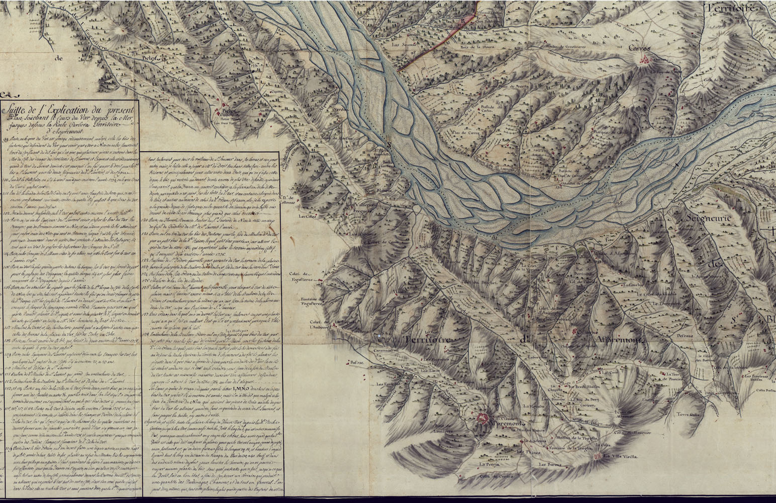 (N:13527) PLAN TOPOGRAPHIQUE EN MESURE, DRESSE SUR LES LIEUX PAR NOUS SOUSSIGNES INGENIEURS TOPOGRAPHES DU ROY, EN SUITTE  E DES INSTRUCTIONS DE S.E. E M. LE COMTE, ET PRESIDENT CHEF MELLAREDE. (CA000402, CA000403, CA000404, CA000405, CA000406, CA000407) Carte e stampe antiche: riproduzione a colori su carta (formato A1)