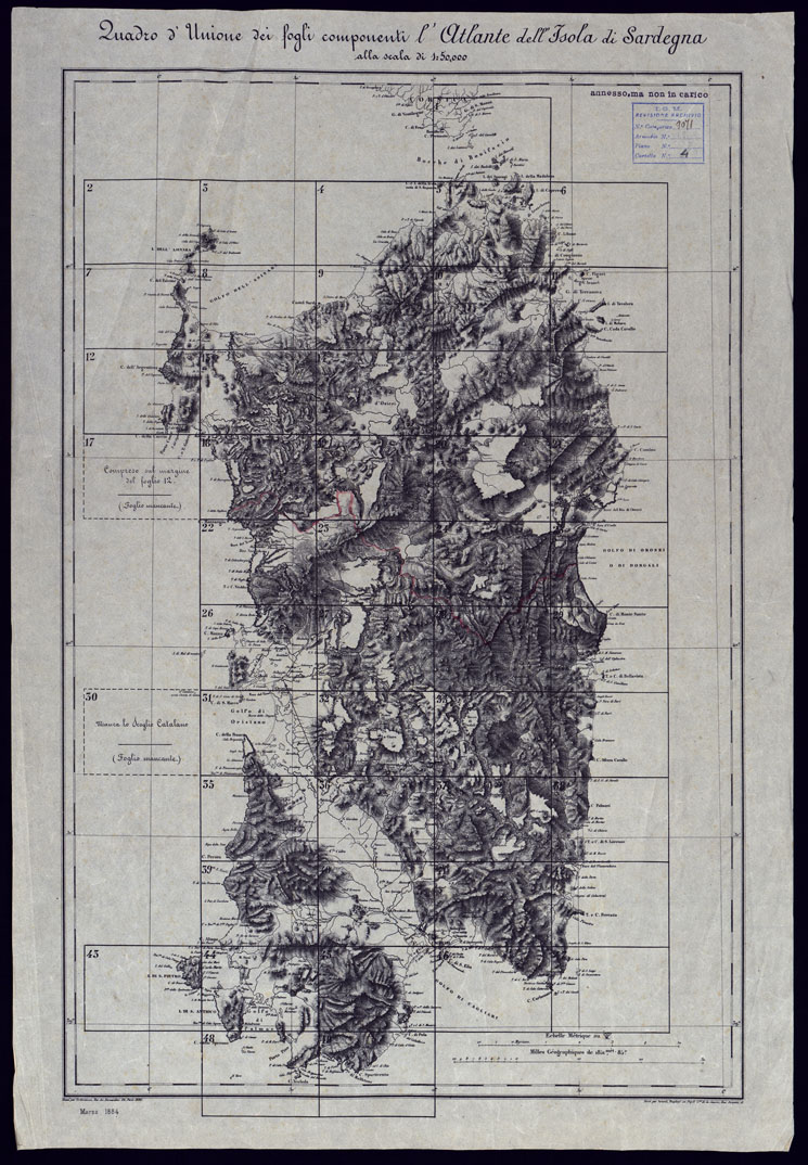 (N:23017) ATLANTE DELL'ISOLA DI SARDEGNA ALLA SCALA DI 1 AL 50.000 - QUADRO D'UNIONE. (CA000413) Carte e stampe antiche: riproduzione a colori su carta (formato A1)