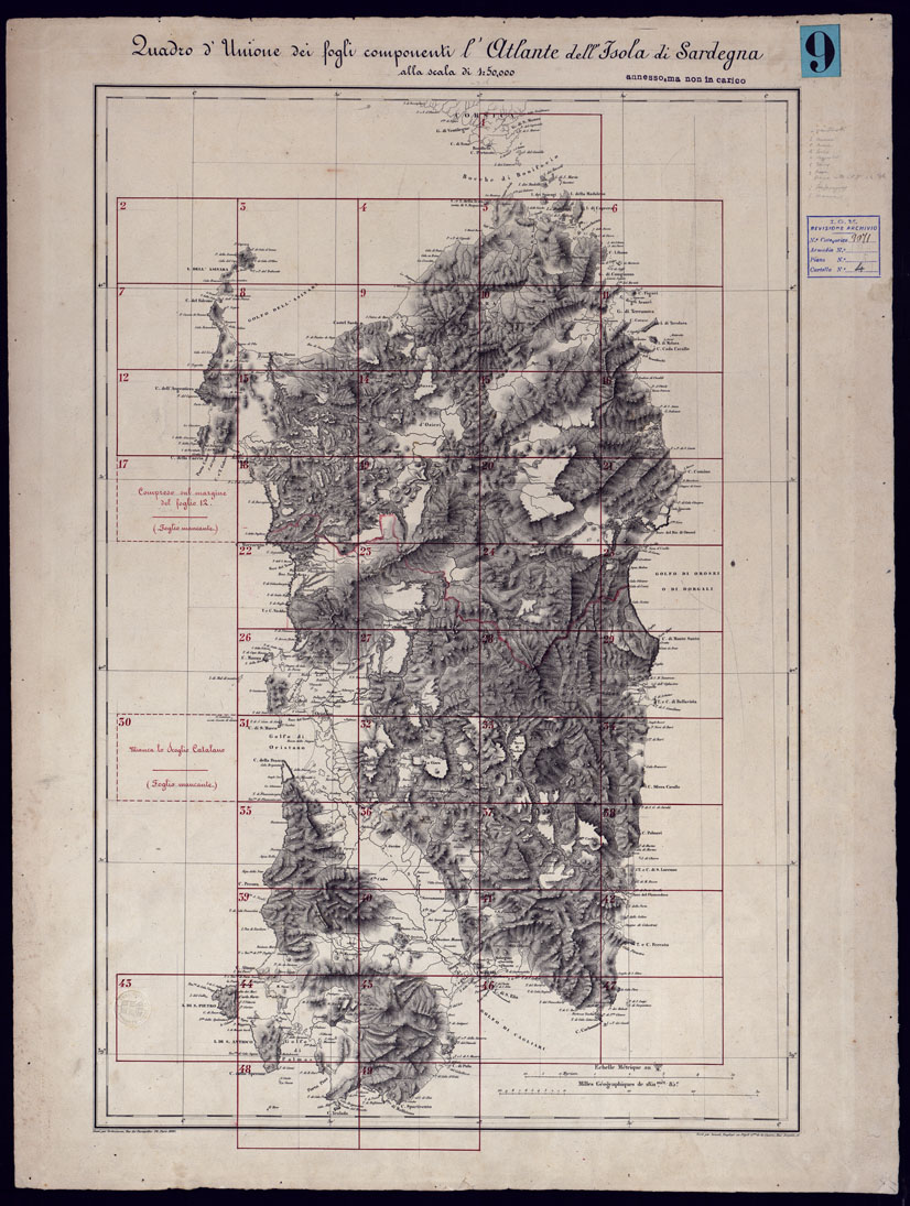(N:5964) ATLANTE DELL'ISOLA DI SARDEGNA ALLA SCALA DI 1 AL 50.000 - QUADRO D'UNIONE. (CA000415) Carte e stampe antiche: riproduzione a colori su carta (formato A1)