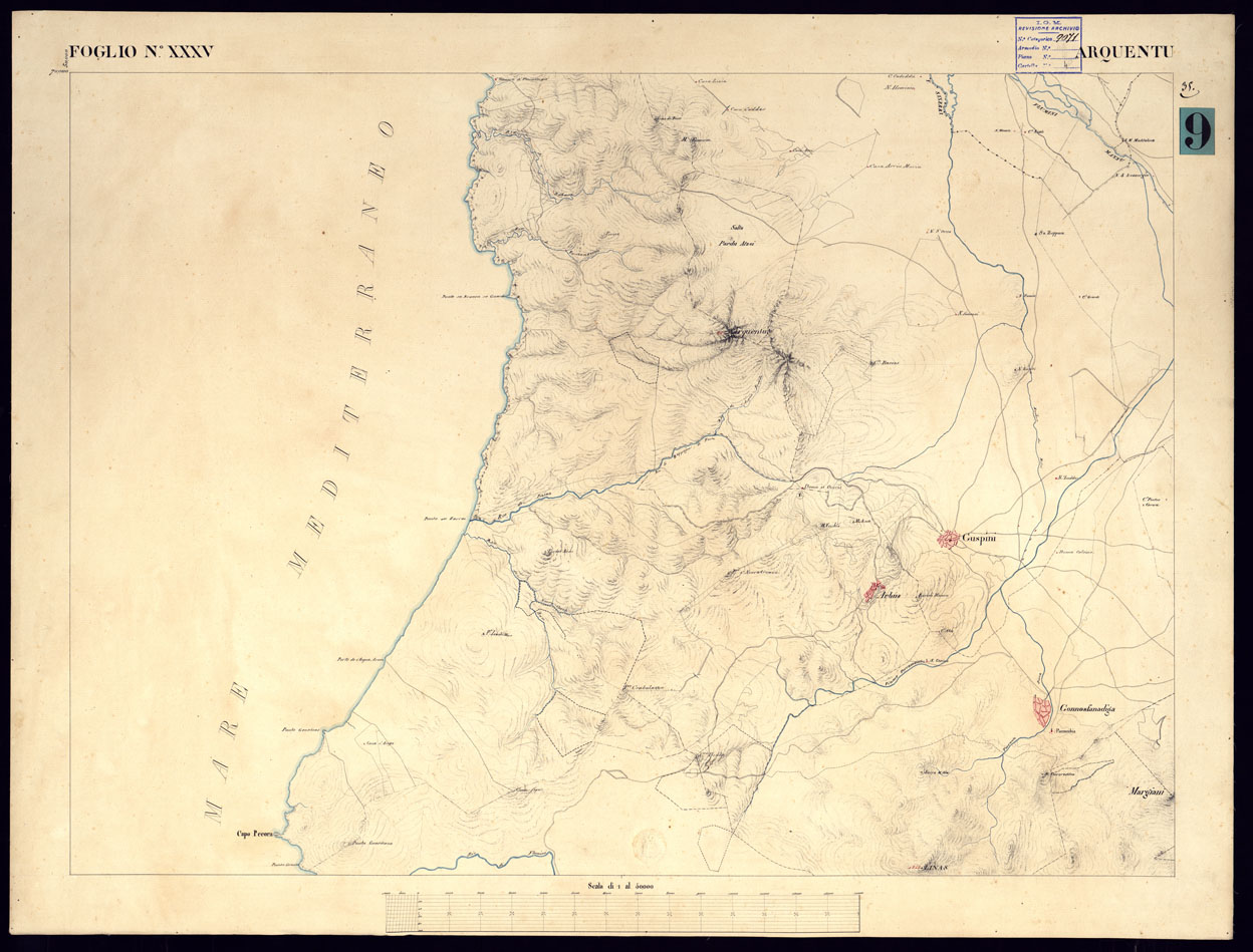 (N:5838) ATLANTE DELL'ISOLA DI SARDEGNA ALLA SCALA DI 1 AL 50.000 - FOGLIO XXXV ARQUENTU. (CA000449) Carte e stampe antiche: riproduzione a colori su carta (formato A1)