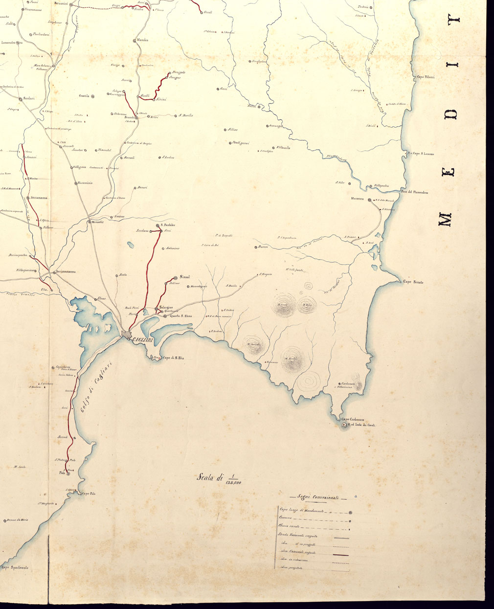 (N:5968) SARDEGNA PROVINCIA DI CAGLIARI. (CA000465, CA000466, CA000467, CA000468, CA000469) Carte e stampe antiche: riproduzione a colori su carta (formato A1)