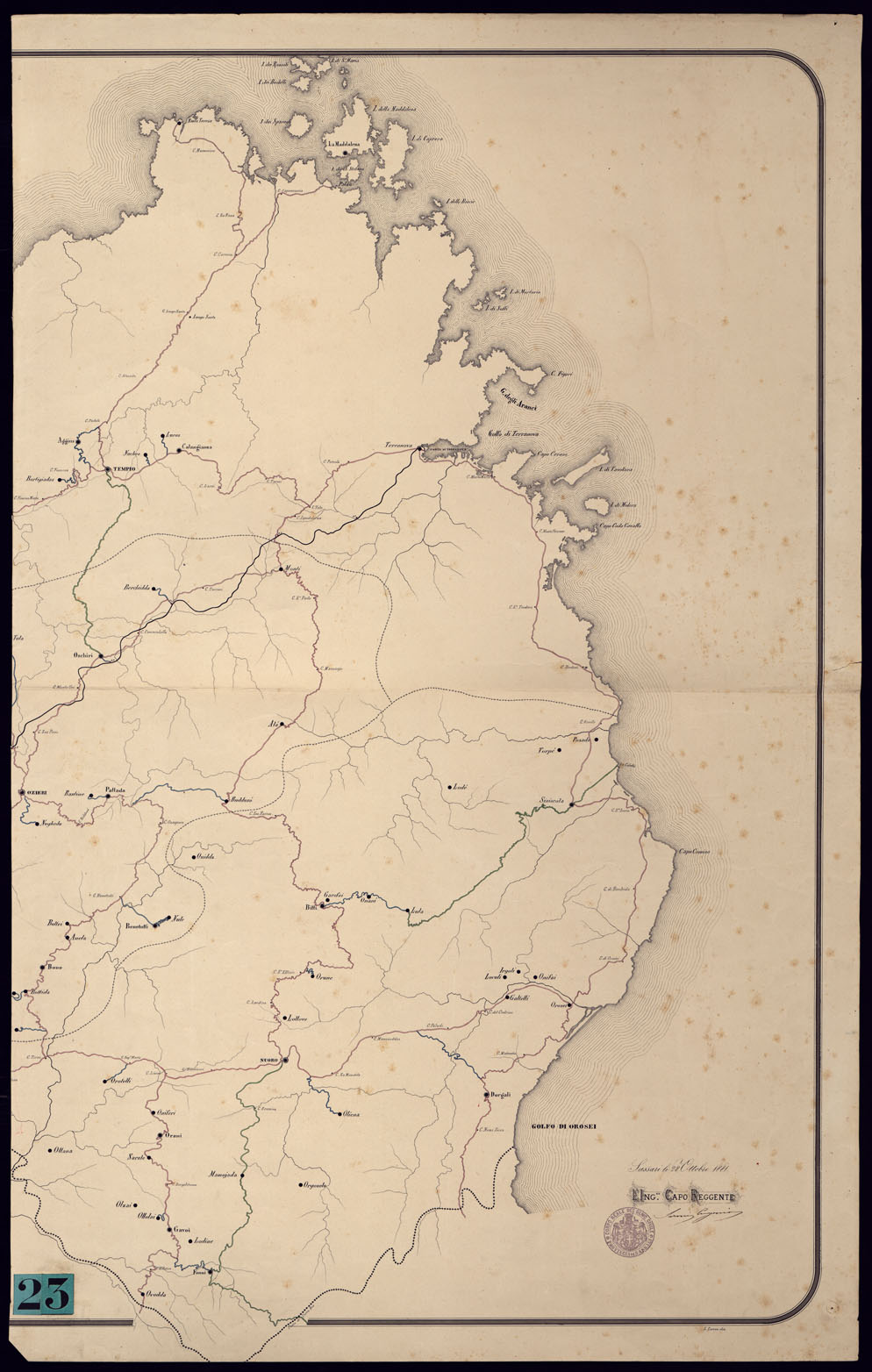 (N:5820) CARTA COROGRAFICA STRADALE DELLA PROVINCIA DI SASSARI A TUTTO IL 1881 SCALA DI 1:.150.000 - FOGLIO EST (CA000542) Carte e stampe antiche: riproduzione a colori su carta (formato A1)