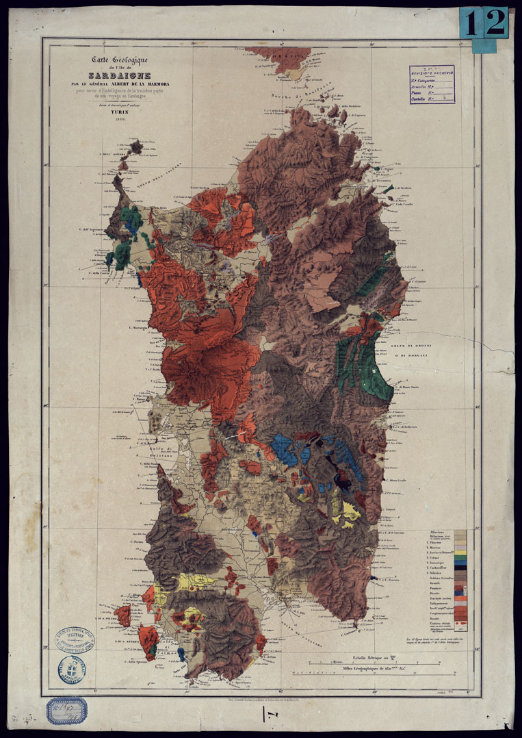 (N:5974) CARTE GEOLOGIQUE DE L'ILE DE SARDAIGNE PAR LE GENERAL ALBERT DE LA MARMORA POUR SERVIR A' L'INTELLIGENCE DE LA TROISIEME PARTIE DE SON VOYAGE EN SARDAIGNE. LEVEE ET DRESSEE PAR L'AUTER TURIN 1856. (CA000671) Carte e stampe antiche: riproduzione a colori su carta (formato A1)