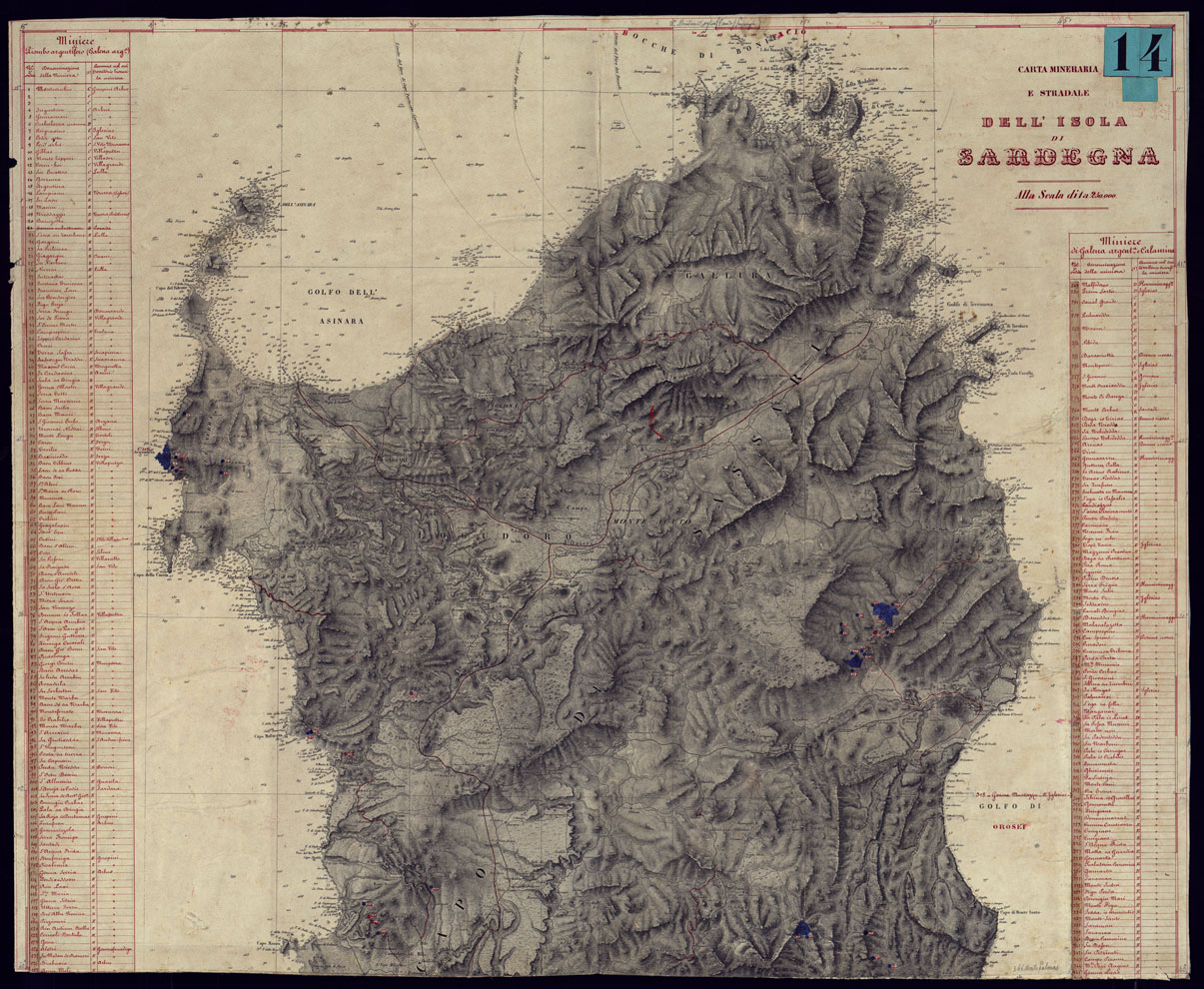 (N:23219) CARTA MINERARIA E STRADALE DELL'ISOLA DI SARDEGNA - FOGLIO NORD. (CA000680) Carte e stampe antiche: riproduzione a colori su carta (formato A1)