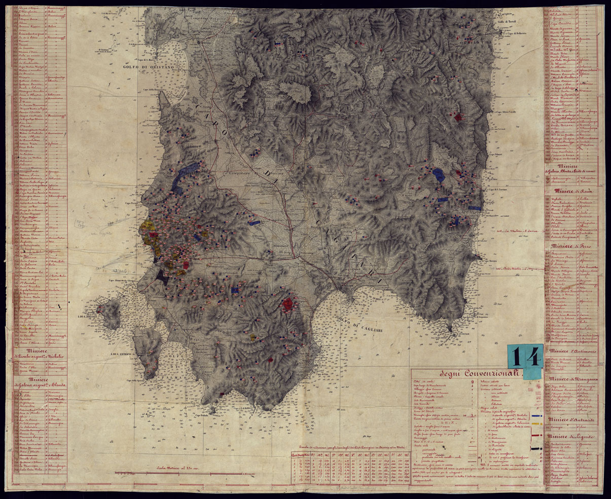 (N:23220) CARTA MINERARIA E STRADALE DELL'ISOLA DI SARDEGNA - FOGLIO SUD. (CA000681) Carte e stampe antiche: riproduzione a colori su carta (formato A1)