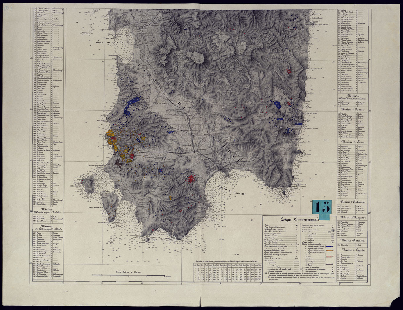 (N:23222) CARTA MINERARIA E STRADALE DELL'ISOLA DI SARDEGNA - FOGLIO SUD. (CA000683) Carte e stampe antiche: riproduzione a colori su carta (formato A1)