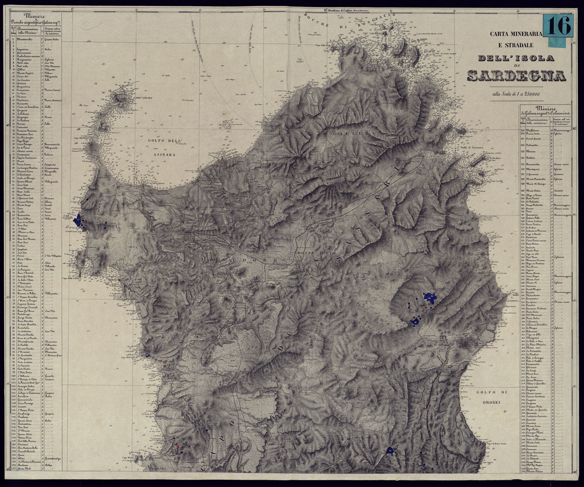 (N:23223) CARTA MINERARIA E STRADALE DELL'ISOLA DI SARDEGNA - FOGLIO NORD. (CA000684) Carte e stampe antiche: riproduzione a colori su carta (formato A1)
