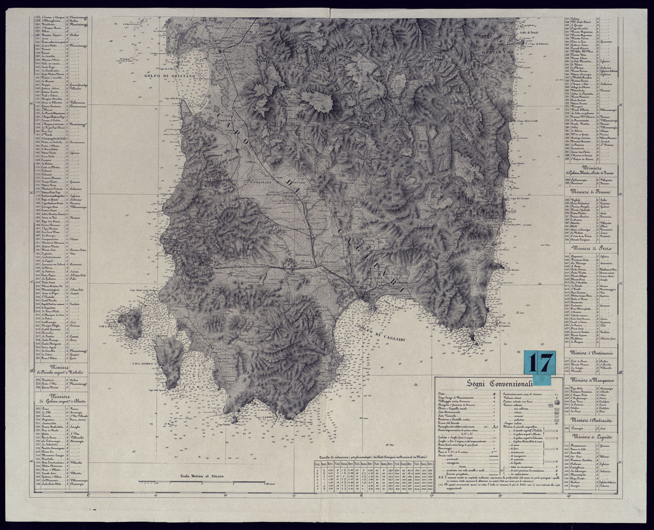 (N:23225) CARTA MINERARIA DELL'ISOLA DI SARDEGNA  - FOGLIO SUD. (CA000687) Carte e stampe antiche: riproduzione a colori su carta (formato A1)