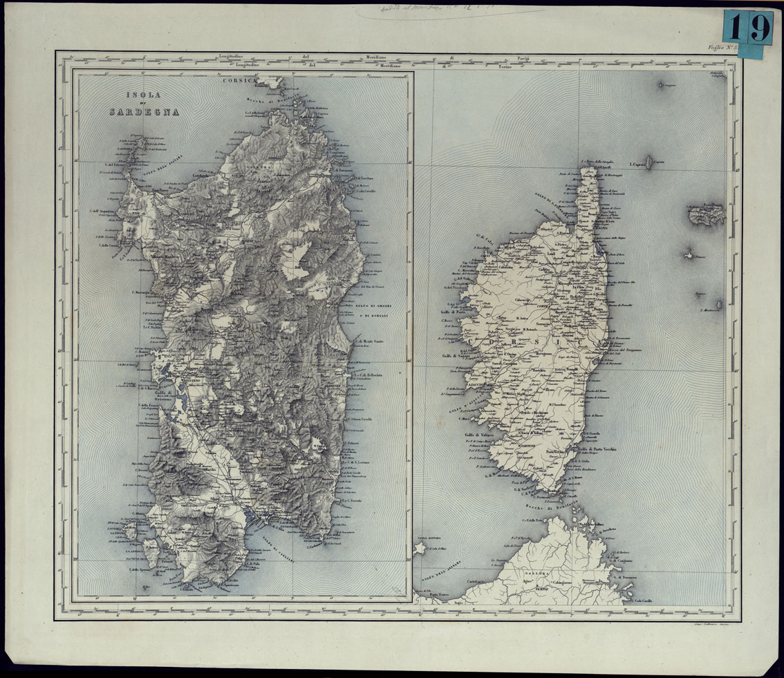 (N:5972) CARTA COROGRAFICA DELL'ITALIA SUPERIORE E CENTRALE ALLA SCALA DI 1:600.000 ISOLA di SARDEGNA - FOGLIO 5 (recto) (CA000692) Carte e stampe antiche: riproduzione a colori su carta (formato A1)