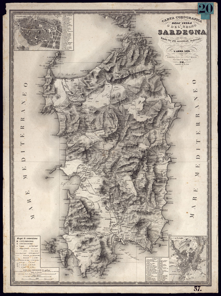 (N:6031) CARTA COROGRAFICA DELL'ISOLA o DEL REGNO DI SARDEGNA CON OGNI CURA RIDOTTA DAI ACCREDITATI MATERIALI E CORRETTA DIETRO RECENTI NOTIZIE L'ANNO 1838, TORINO PRESSO GIO BATT. MAGGI PROVVEDITORE DI STAMPE DI S.M. (CA000696) Carte e stampe antiche: riproduzione a colori su carta (formato A1)