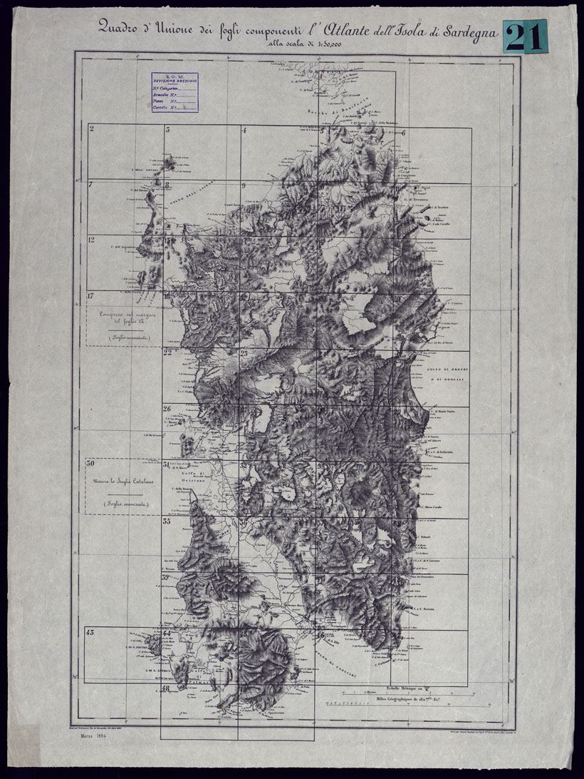 (N:23063) ATLANTE DELL'ISOLA DI SARDEGNA - 1 QUADRO D'UNIONE. (CA000701) Carte e stampe antiche: riproduzione a colori su carta (formato A1)