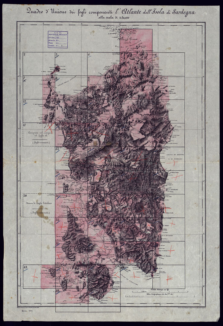 (N:23064) ATLANTE DELL'ISOLA DI SARDEGNA - 2 QUADRO D'UNIONE. (CA000702) Carte e stampe antiche: riproduzione a colori su carta (formato A1)