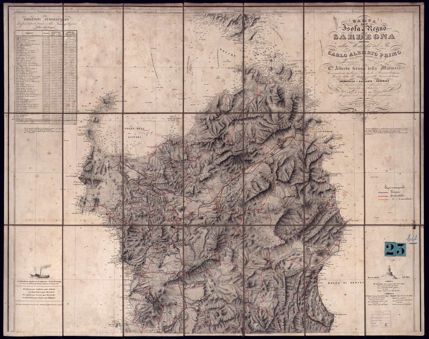 (N:26358) CARTA DELL'ISOLA E REGNO DI SARDEGNA - FOGLIO NORD. (CA000748) Carte e stampe antiche: riproduzione a colori su carta (formato A1)