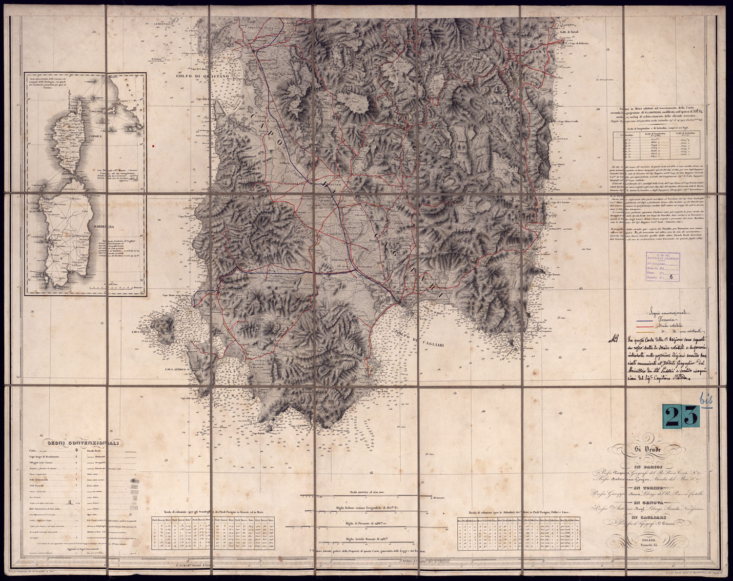 (N:26359) CARTA DELL'ISOLA E REGNO DI SARDEGNA - FOGLIO SUD. (CA000749) Carte e stampe antiche: riproduzione a colori su carta (formato A1)