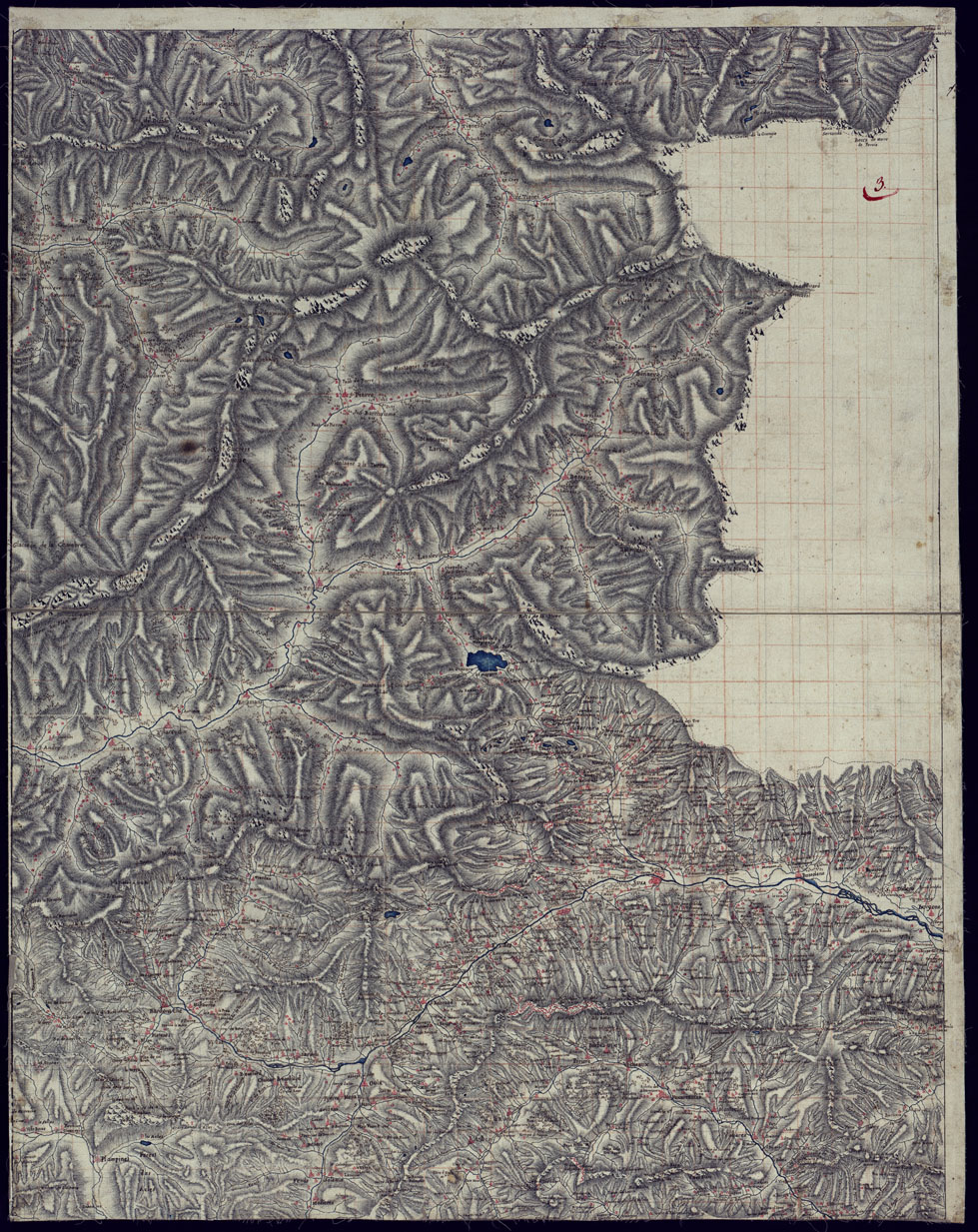 (N:7612) PIANO TOPOGRAFICO DELLE VALLI DI BRIANZONE DI QUEIRAS E DI PARTE DELL'UBAJE ED UBAJETTA IN FRANCIA - FOGLIO 3. (CA000767) Carte e stampe antiche: riproduzione a colori su carta (formato A1)