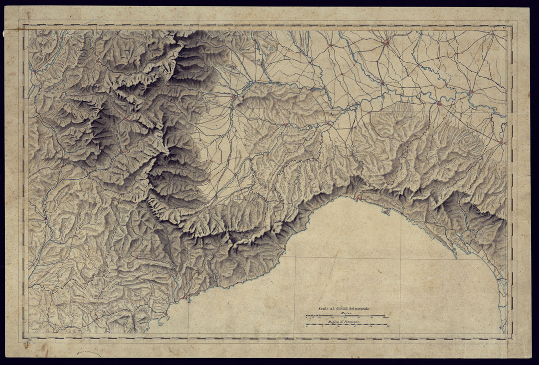 (N:10519) CARTA COROGRAFICA DELLE ALPI DAL MEDITERRANEO AL MARE. (CA000778) Carte e stampe antiche: riproduzione a colori su carta (formato A1)
