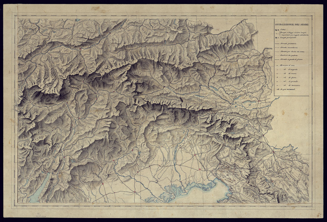 (N:10508) CARTA COROGRAFICA DELLE ALPI DAL MEDITERRANEO AL MARE. (CA000780) Carte e stampe antiche: riproduzione a colori su carta (formato A1)