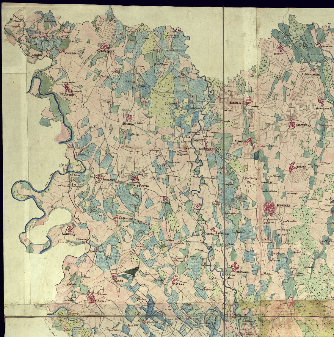 (N:13796) RIDUZIONE DELLA CARTA DELLA LOMELLINA E VIGEVANASCO O DELLA PROVINCIA DI MORTARA SCALA DI 1 A 33.075 OSSIA 14 DI SAVOJA - Savoja (CA000846, CA000847, CA000848, CA000849) Carte e stampe antiche: riproduzione a colori su carta (formato A1)