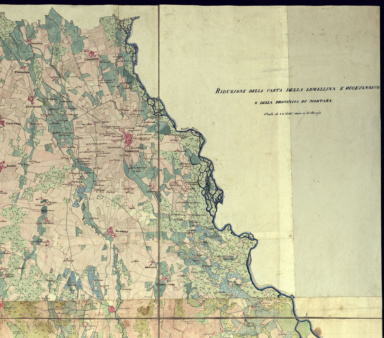 (N:13796) RIDUZIONE DELLA CARTA DELLA LOMELLINA E VIGEVANASCO O DELLA PROVINCIA DI MORTARA SCALA DI 1 A 33.075 OSSIA 14 DI SAVOJA - Savoja (CA000846, CA000847, CA000848, CA000849) Carte e stampe antiche: riproduzione a colori su carta (formato A1)