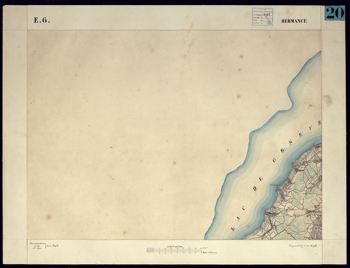 (N:12990) CARTA TOPOGRAFICA DEGLI STATI DI TERRA FERMA DI S.S.R.M. CARLO ALBERTO RE DI SARDEGNA FATTA DAL CORPO DELLO STATO MAGGIORE COMANDATO DAL TEN.TE GEN.LE B.NE DI MONTHOUX ALLA SCALA DI 1 50.000 1831 - FOGLIO E.6 HERMANCE. (CA001007) Carte e stampe antiche: riproduzione a colori su carta (formato A1)