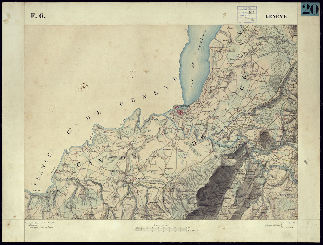 (N:12912) CARTA TOPOGRAFICA DEGLI STATI DI TERRA FERMA DI S.S.R.M. CARLO ALBERTO RE DI SARDEGNA FATTA DAL CORPO DELLO STATO MAGGIORE COMANDATO DAL TEN.TE GEN.LE B.NE DI MONTHOUX ALLA SCALA DI 1 50.000 1831 - FOGLIO F.6 GENEVE. (CA001012) Carte e stampe antiche: riproduzione a colori su carta (formato A1)