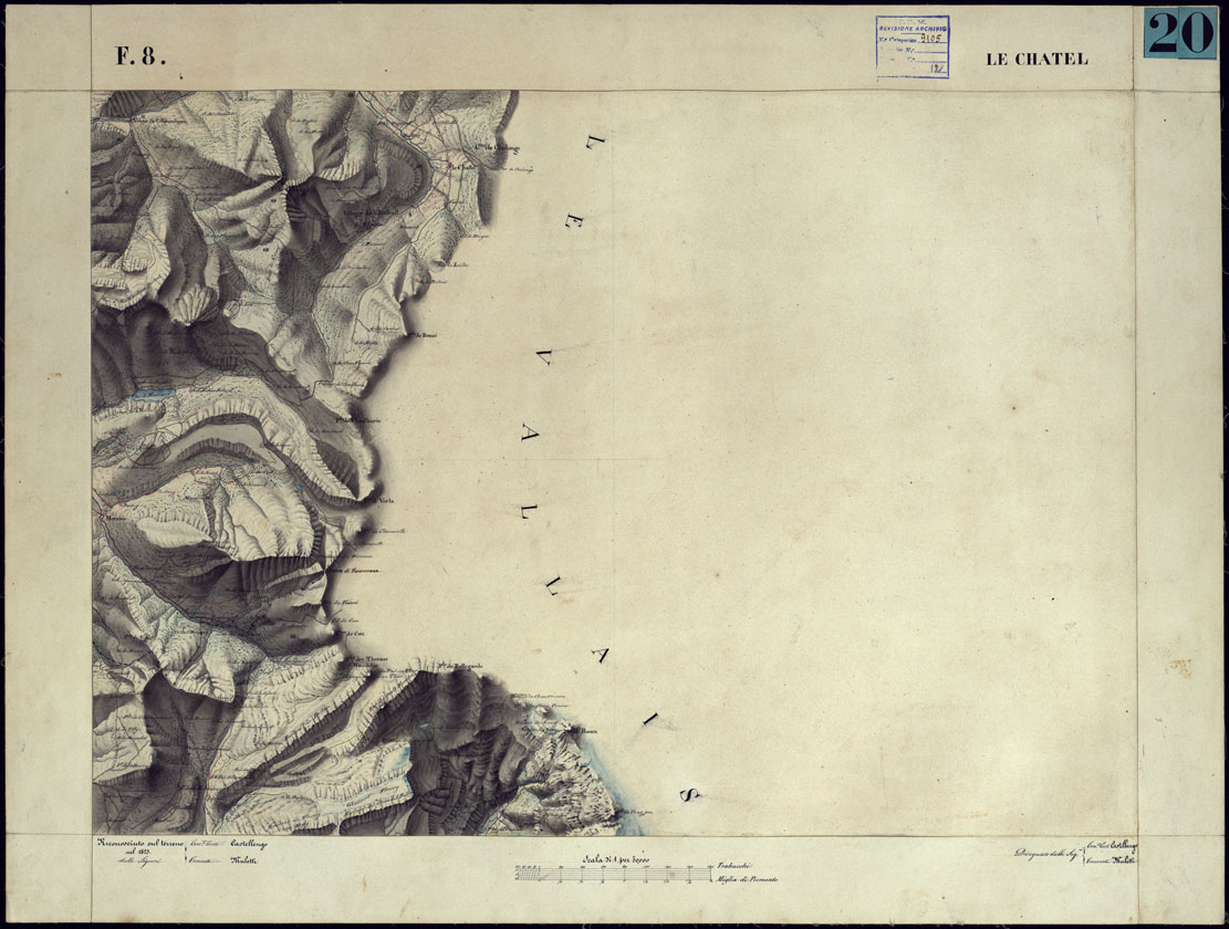 (N:12906) CARTA TOPOGRAFICA DEGLI STATI DI TERRA FERMA DI S.S.R.M. CARLO ALBERTO RE DI SARDEGNA FATTA DAL CORPO DELLO STATO MAGGIORE COMANDATO DAL TEN.TE GEN.LE B.NE DI MONTHOUX ALLA SCALA DI 1 50.000 1831 - FOGLIO F.8 LE CHATEL. (CA001014) Carte e stampe antiche: riproduzione a colori su carta (formato A1)