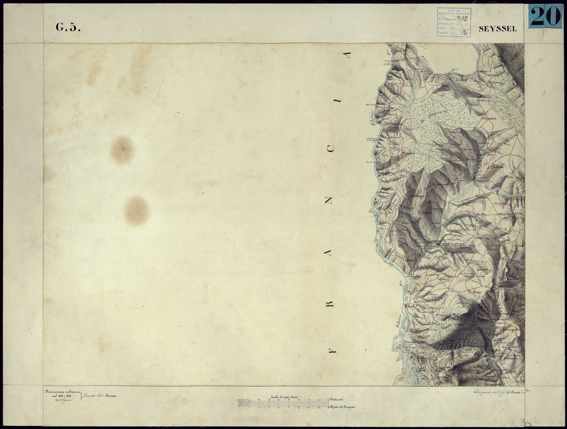(N:12898) CARTA TOPOGRAFICA DEGLI STATI DI TERRA FERMA DI S.S.R.M. CARLO ALBERTO RE DI SARDEGNA FATTA DAL CORPO DELLO STATO MAGGIORE COMANDATO DAL TEN.TE GEN.LE B.NE DI MONTHOUX ALLA SCALA DI 1 50.000 1831 - FOGLIO G.5 SEYSSEL. (CA001018) Carte e stampe antiche: riproduzione a colori su carta (formato A1)